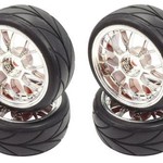 APEX APEX RC PRODUCTS 1/10 ON-ROAD CHROME MESH WHEELS & V TREAD RUBBER TIRE SET #5007