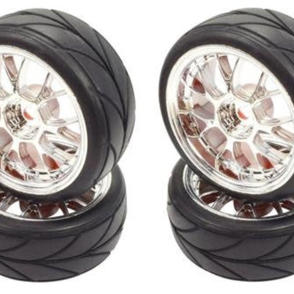 APEX APEX RC PRODUCTS 1/10 ON-ROAD CHROME MESH WHEELS & V TREAD RUBBER TIRE SET #5007