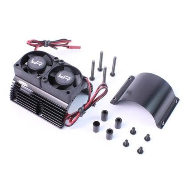 yah racing YEAH RACING BLACK 1/8 ALUMINUM MOTOR HEAT SINK W/ DUAL COOLING FANS YA-0261BK