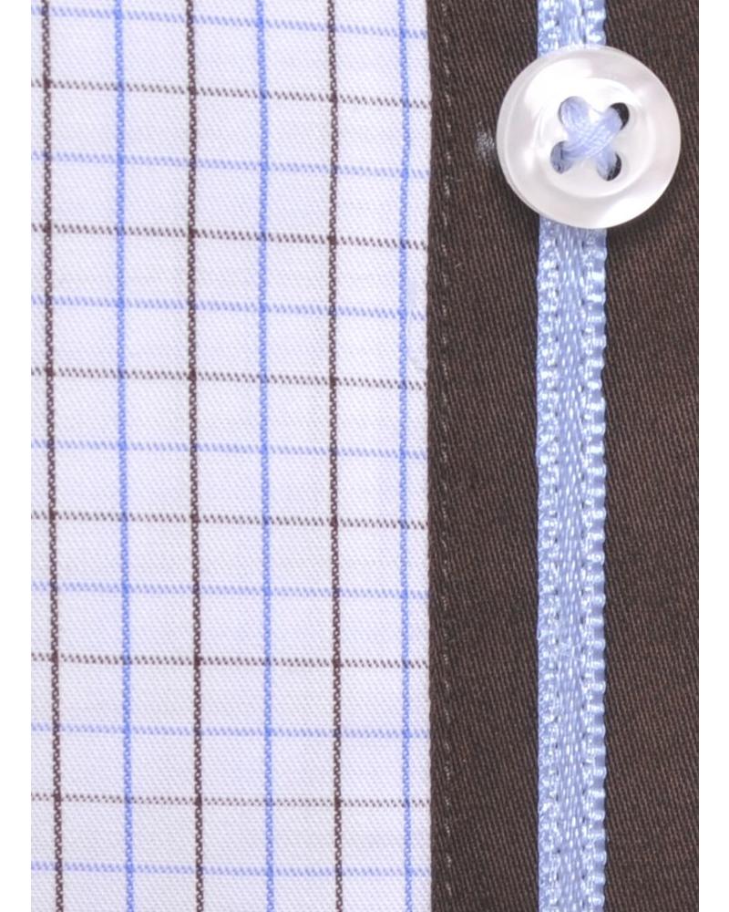 XOOS CLASSIC FIT Blue checkered full cutaway collar shirt (Double Twisted cotton)