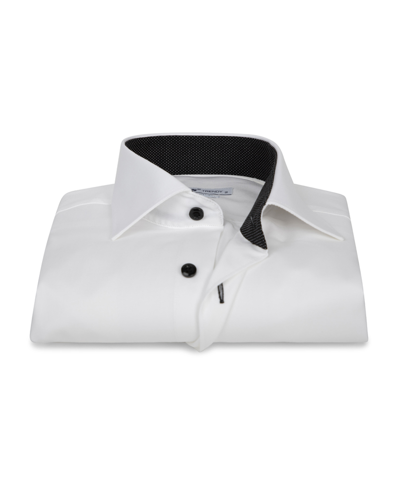 white dress shirt with black dots