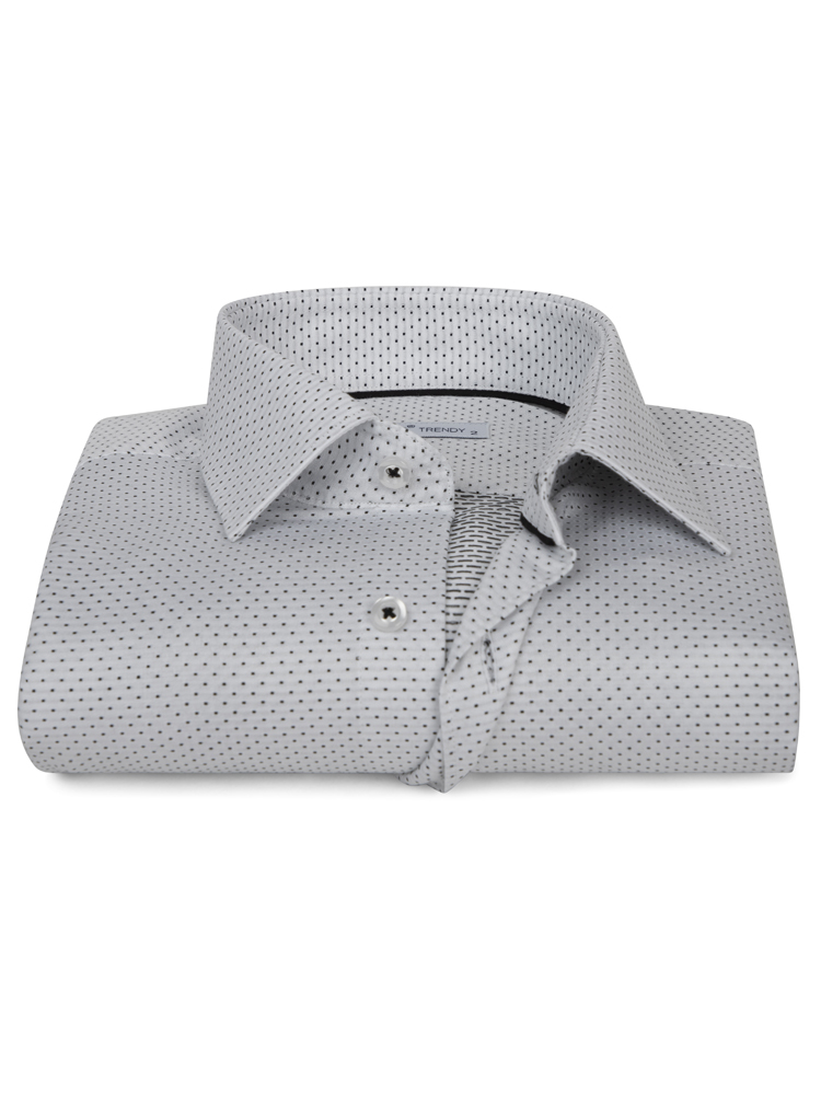 white dress shirt with black dots