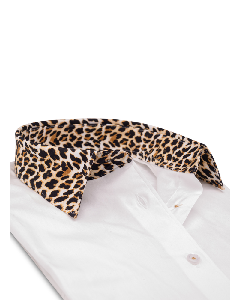 XOOS WOMEN'S white dress shirt and Leopard collar