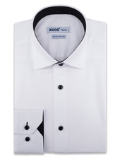 XOOS Men's white dress shirt with black buttons and polka dots lining (Double Twisted)