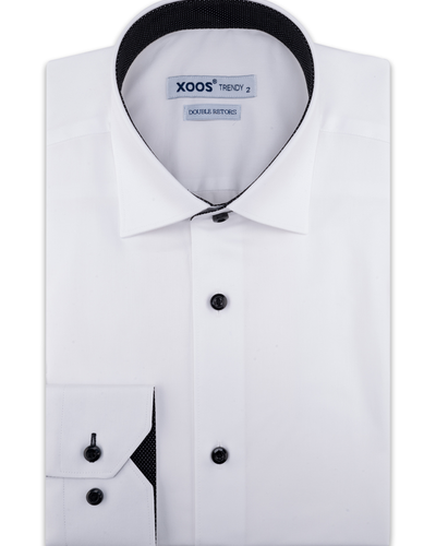 Men's white dress shirt with black buttons and polka dots lining (Double  Twisted) - XOOS.CA