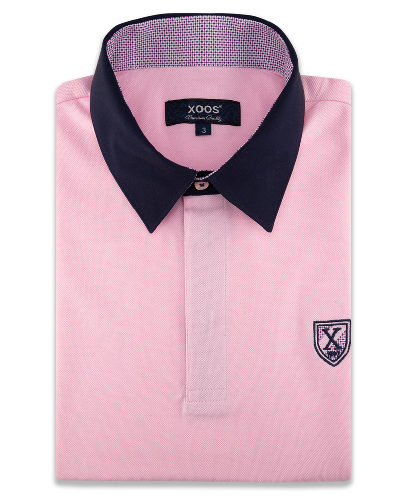 XOOS Pink short sleeve polo shirt for men navy printed lining