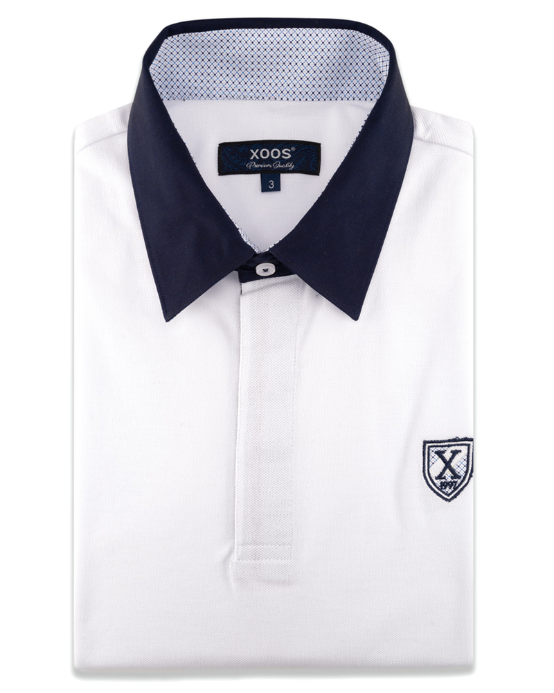 XOOS White short sleeve polo shirt for men - Light blue printed lining