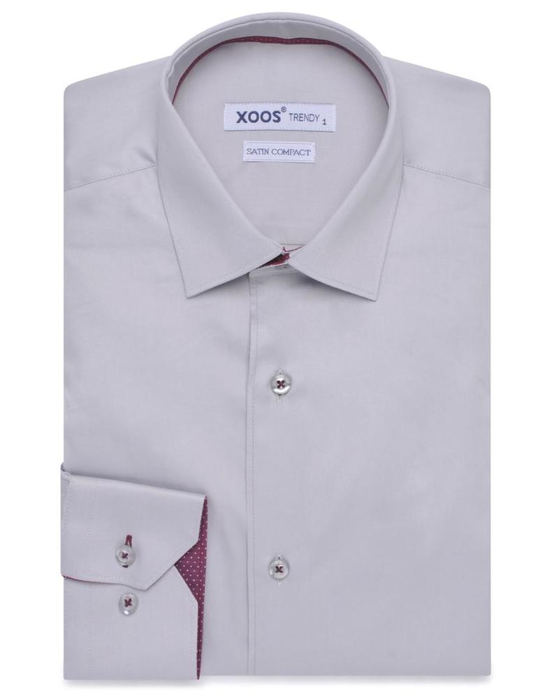 XOOS CASSIC-FIT light gray dress shirt burgandy polka dot braid