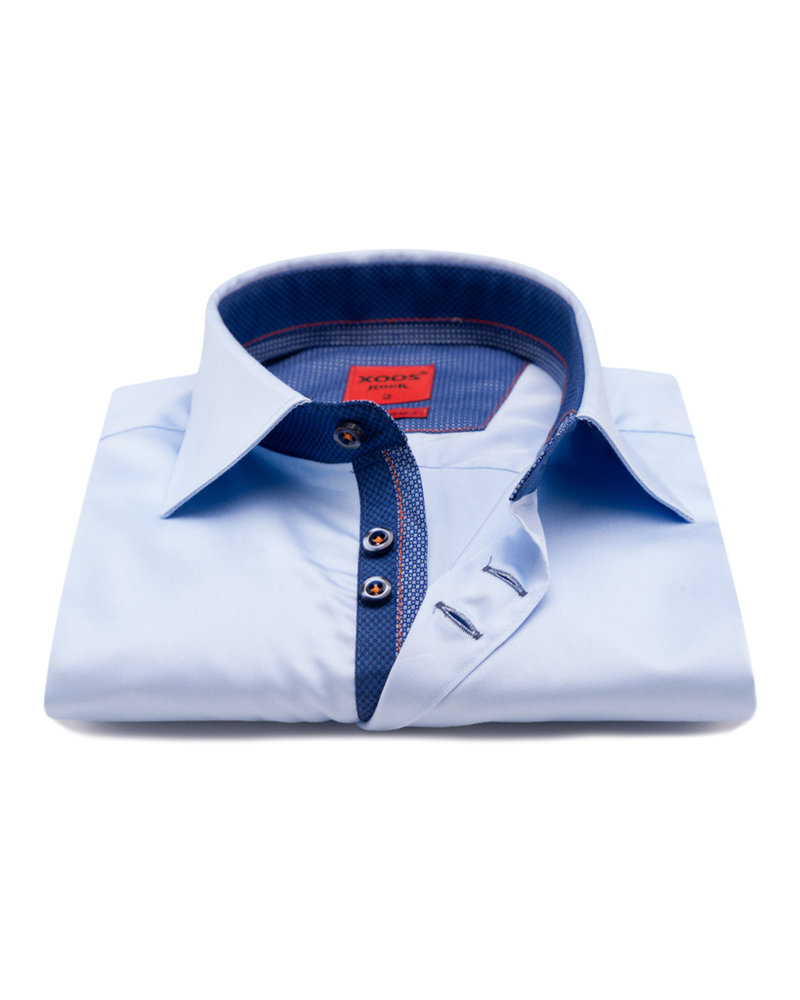 XOOS Men's light blue CLASSIC-FIT dress shirt blue lining (double chest-button)