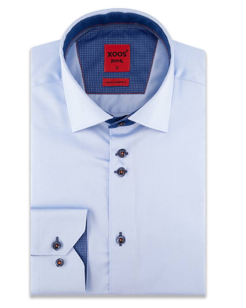 XOOS Men's light blue CLASSIC-FIT dress shirt blue lining (double chest-button)