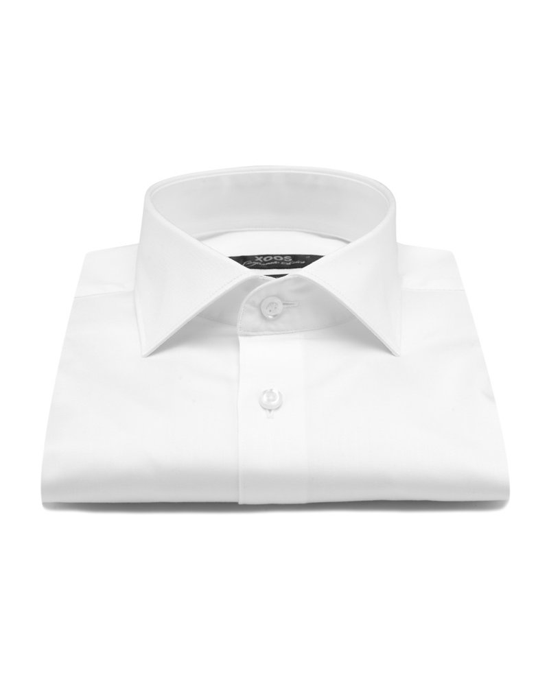 XOOS Men's white gabardeen cotton dress shirt (Double Twisted)