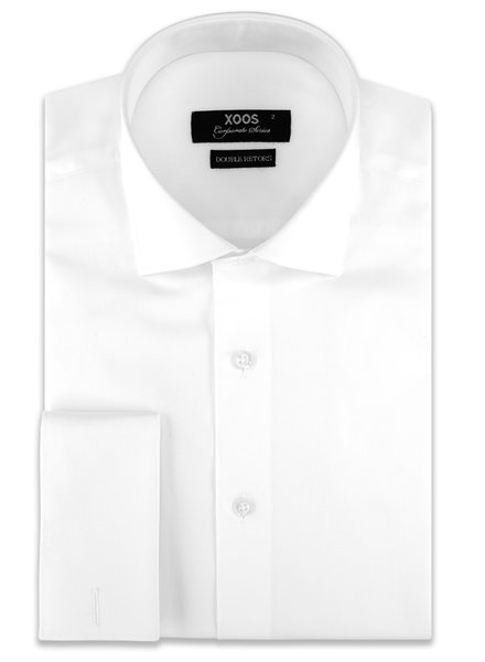 XOOS Men's white french cuffs dress shirt (Double Twisted)