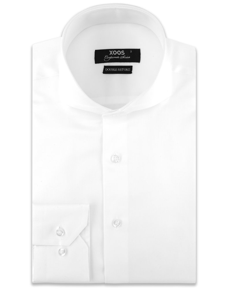 XOOS Men's white  gabardeen Full Spread collar dress shirt (Double Twisted)