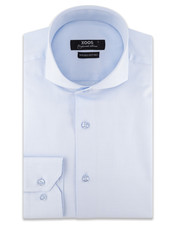 XOOS Men's light blue gabardeen Full Spread collar dress shirt (Double Twisted)