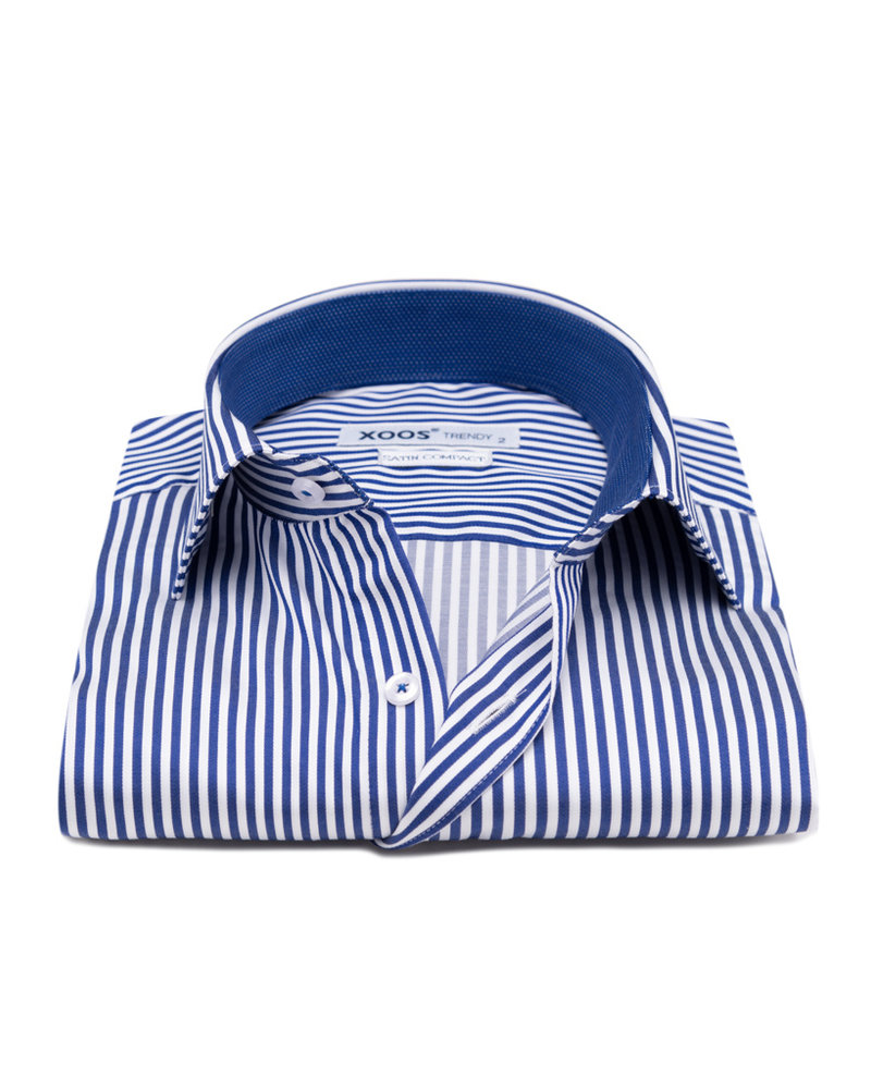 XOOS Men's blue striped dress shirt and blue polka dot lining (Double Twisted)