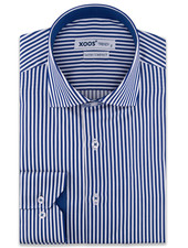 XOOS Men's blue striped dress shirt and blue polka dot lining
