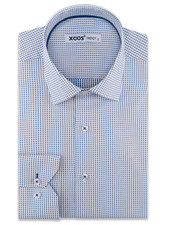 XOOS Men's blue woven patterned fitted dress shirt with navy braid