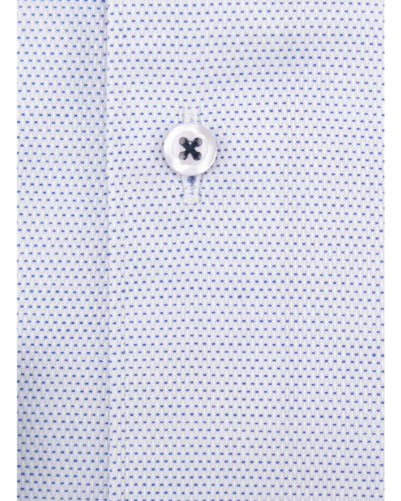 XOOS Men's white woven navy patterned fitted dress shirt with navy lining
