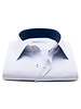 XOOS Men's white woven navy patterned fitted dress shirt with navy lining