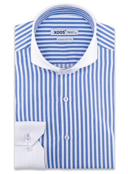 XOOS Blue Full Spread collar financial striped dress shirt (Double twisted)