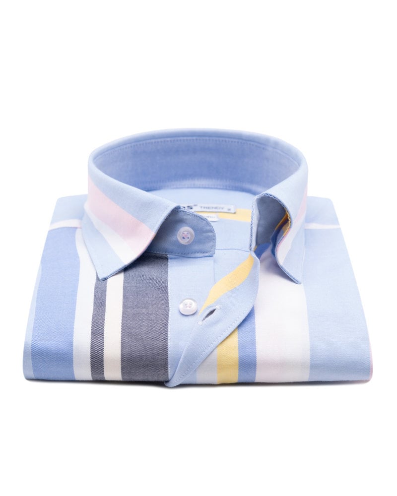 XOOS Men's multicolore bayadere striped dress shirt  (Double Twisted)