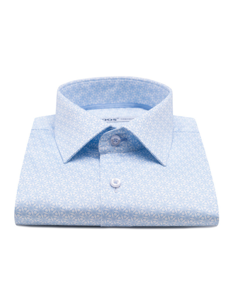 XOOS Men's blue prints dress shirt with blue collar braid