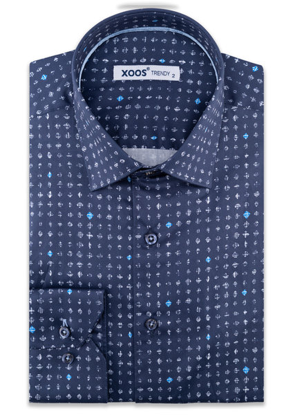 XOOS Men's navy blue dress shirt with diamond prints