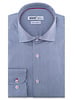 XOOS Men's dark blue striped and fitted dress shirt with red braid (Double Twisted)