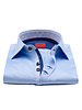 XOOS Men's blue double chest buttons dress shirt with blue and lightblue patterned lining
