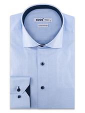 XOOS Men's blue gabardeen dress shirt and navy polka dots lining (Double Twisted)
