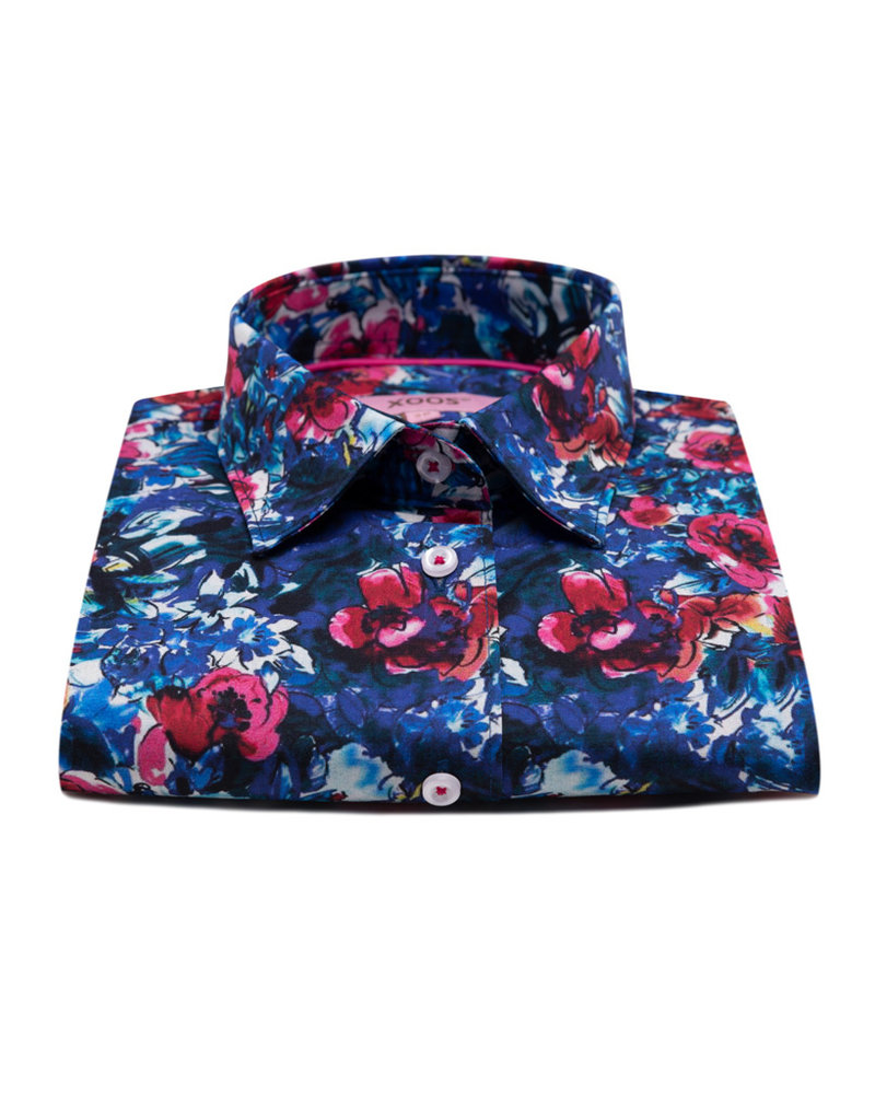 XOOS WOMEN'S blue and pink floral patterned print shirt