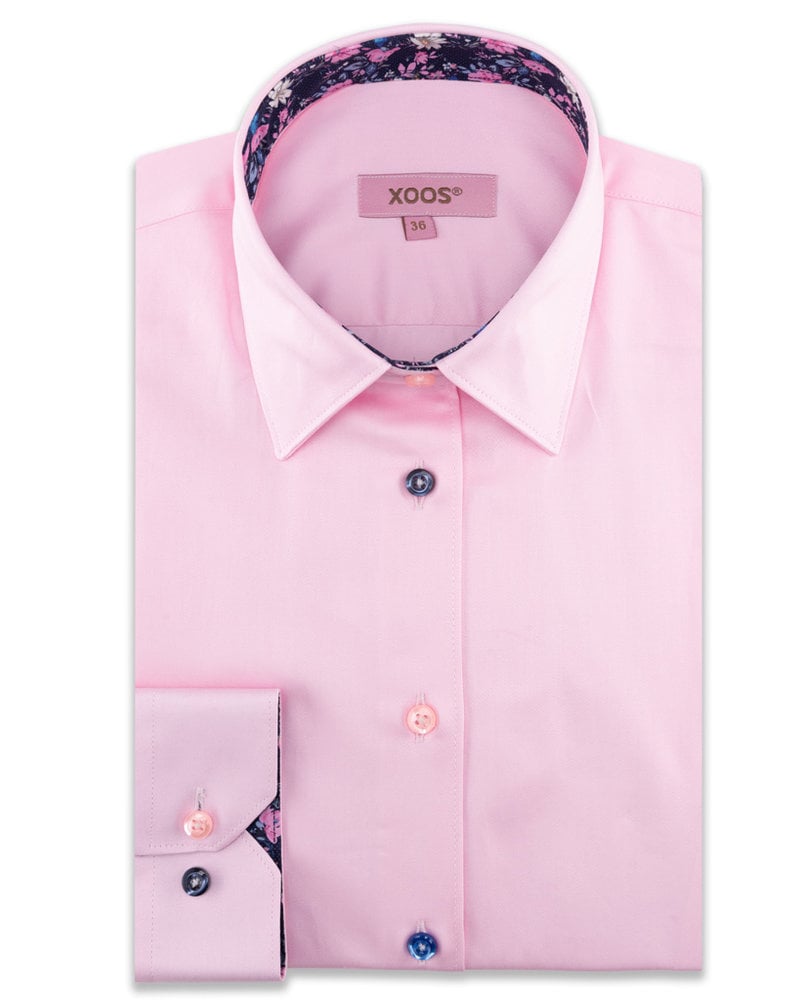 XOOS WOMEN'S pink shirt with navy floral lining and colored buttons