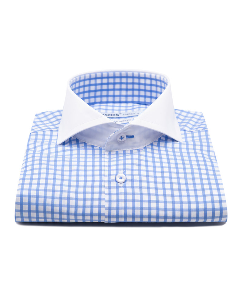 XOOS Blue Full Spread collar financial checkered dress shirt (Double twisted)
