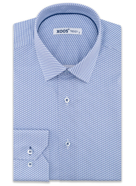 XOOS Men's blue circle prints dress shirt navy collar braid