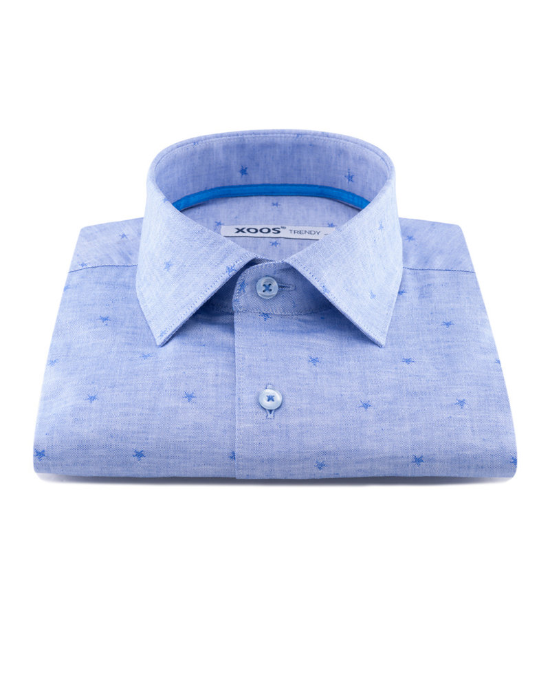 XOOS Men's blue star woven patterned dress shirt