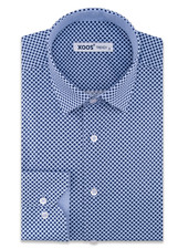 XOOS Men's blue Circle printed patterned dress shirt light blue collar lining