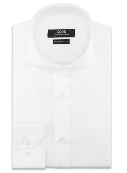 XOOS Men's white  tone on tone striped Full Spread collar dress shirt (Double Twisted)