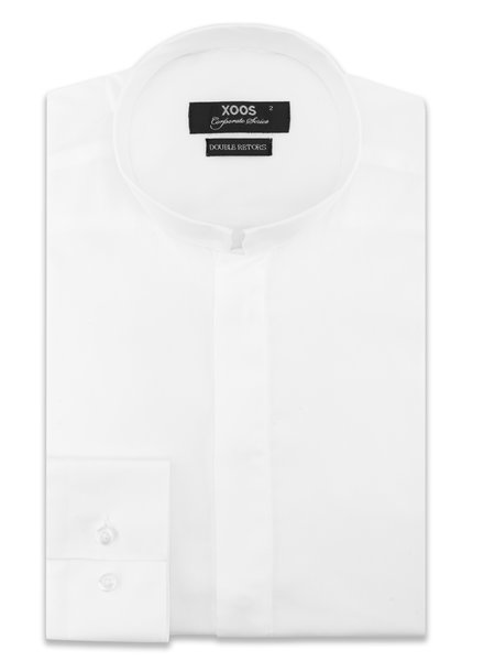 XOOS Men's revered officer collar white dress shirt (Double Twisted)