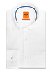 XOOS Men's fitted white linen shirt with a navy braid
