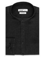 XOOS Men's linen black dress shirt with officer collar