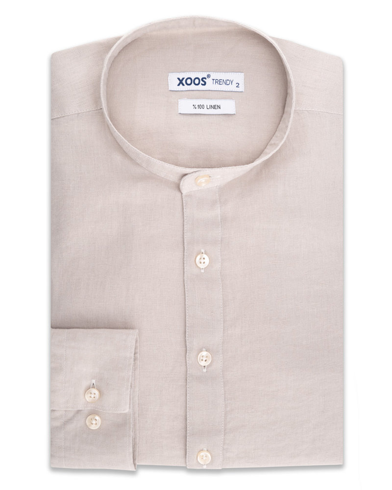 Men's linen beige dress shirt with 
