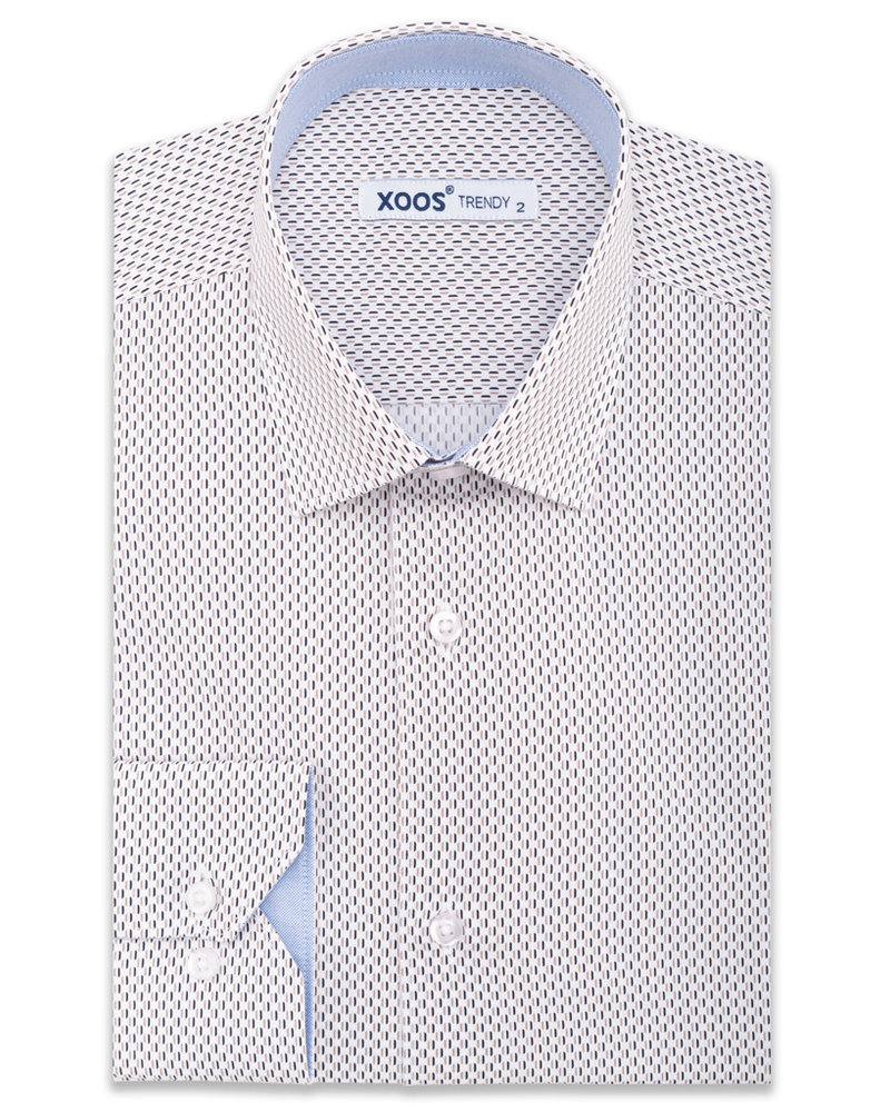 XOOS Men's beige bean prints dress shirt light blue collar lining
