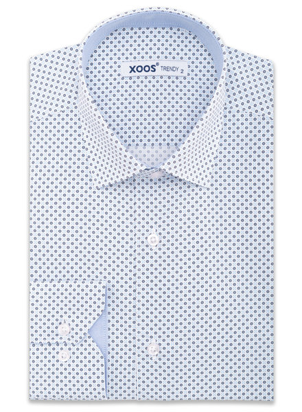 XOOS Men's blue gear prints dress shirt light blue collar lining