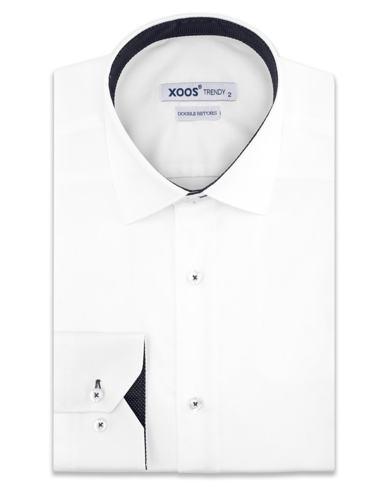 XOOS White fitted dress shirt black polka dots lining (Double twisted)