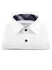 XOOS Men's white gabardeen elbowpaded fitted dress shirt and tartan lining (Double Twisted)