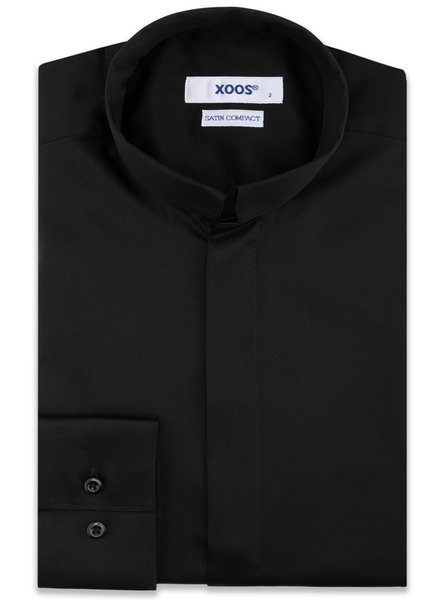 XOOS Men's reversed officer collar black dress shirt