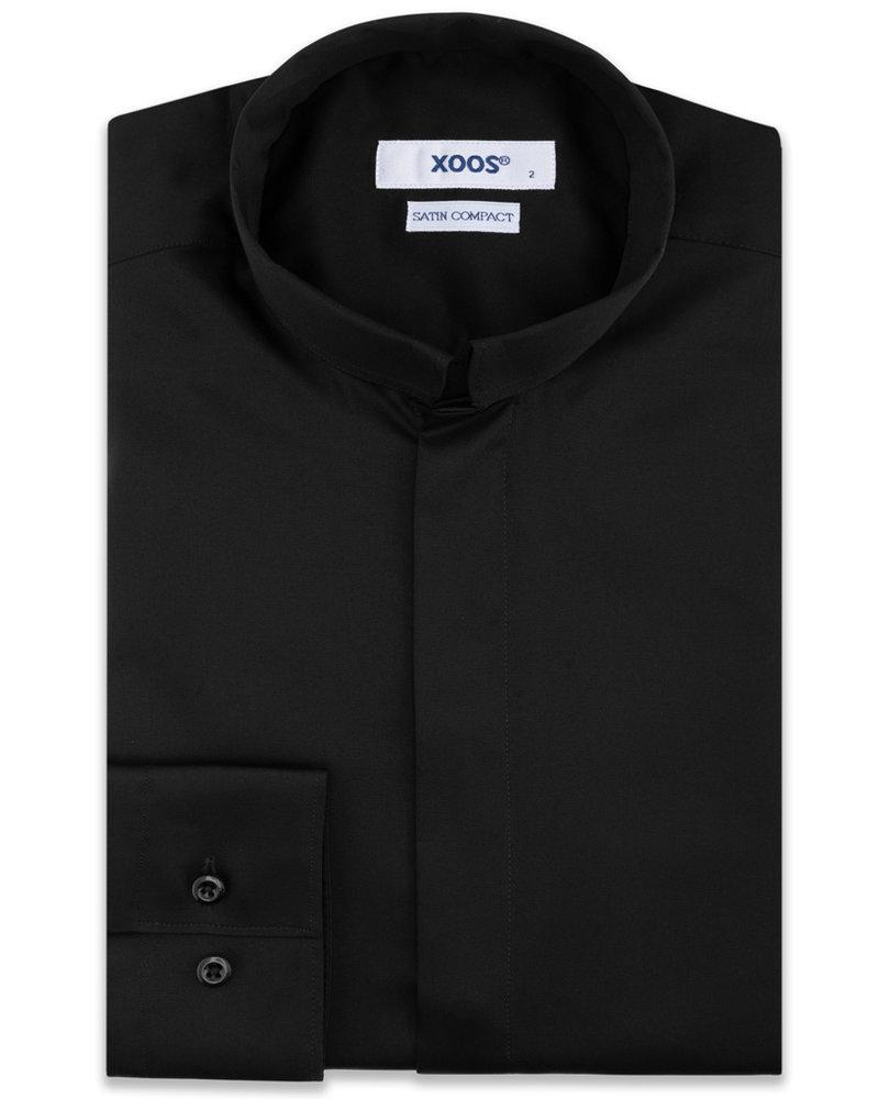XOOS Men's reversed officer collar black dress shirt