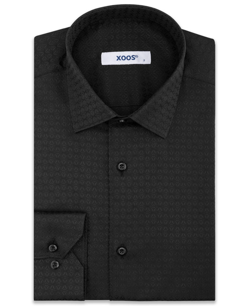XOOS Men's black tone one tone patterned fitted dress shirt