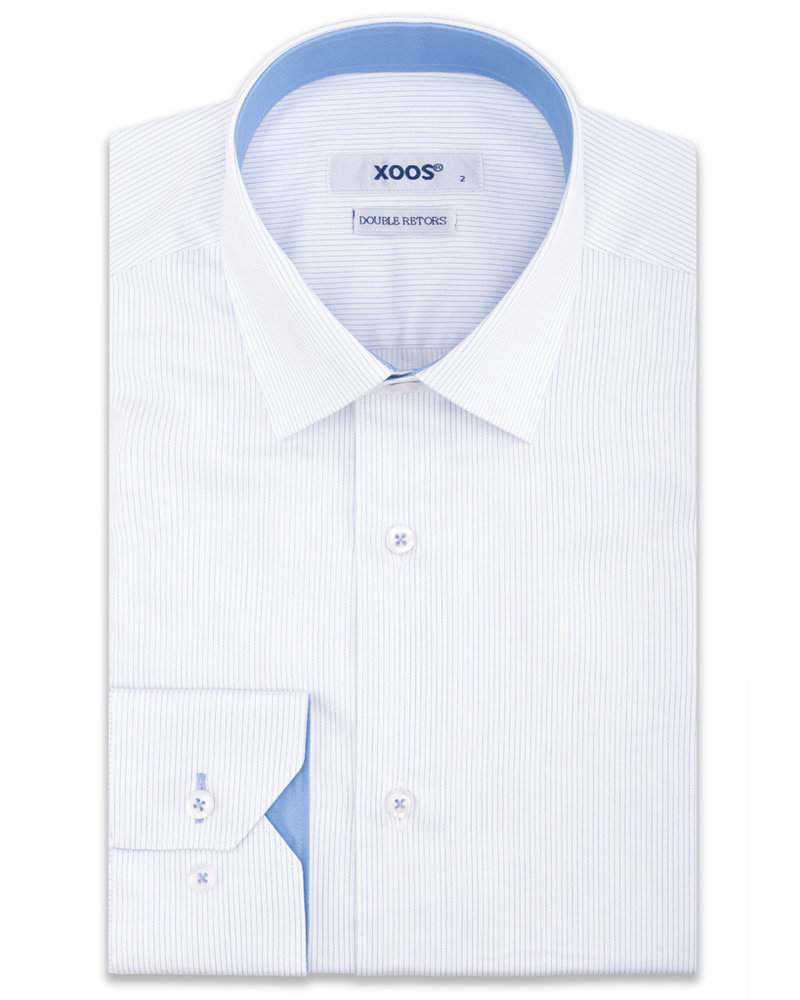 XOOS Sky blue striped and fitted dress shirt for men with blue lining