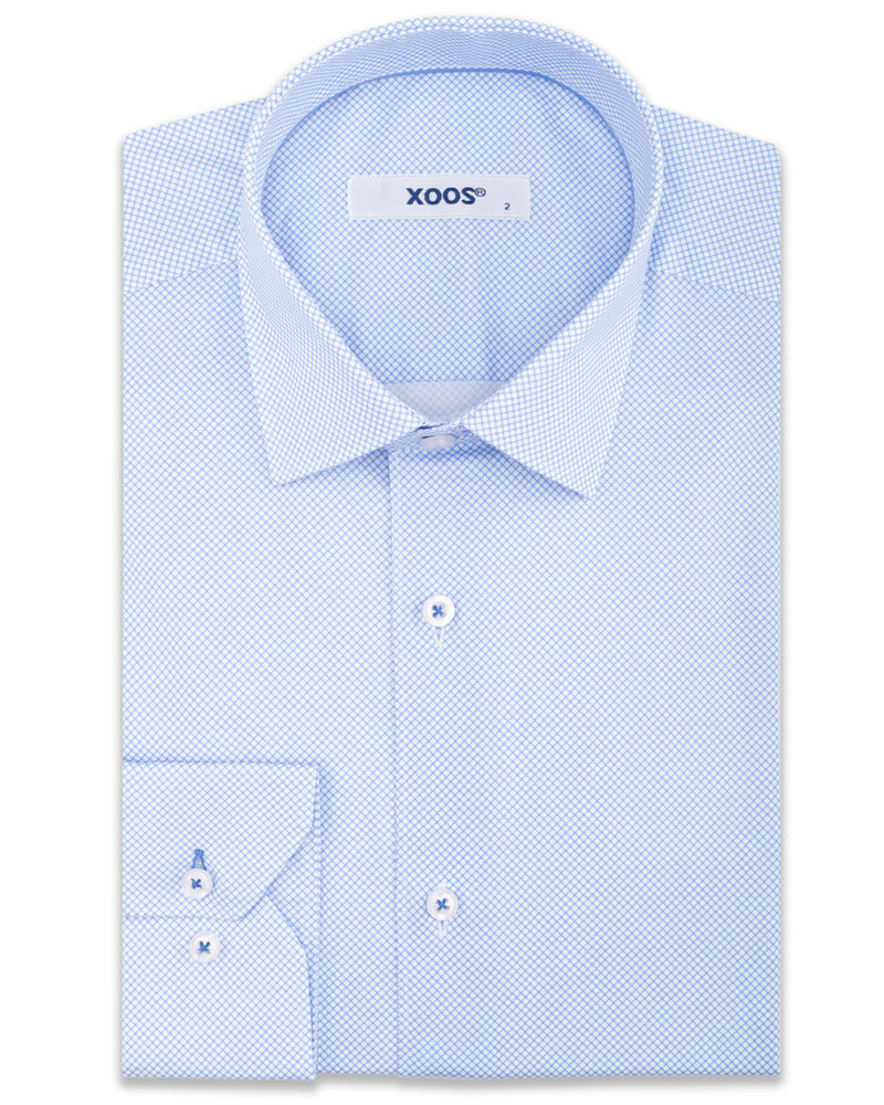 XOOS Men's blue woven patterned dress shirt blue collar braid